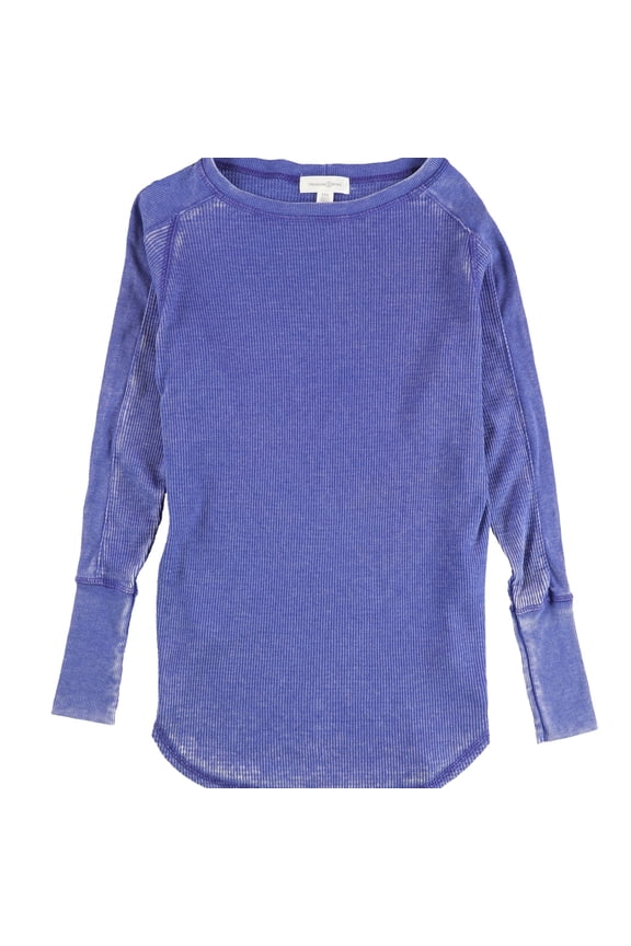 Womens Thermal Knit Basic T-Shirt, Blue, XX-Small