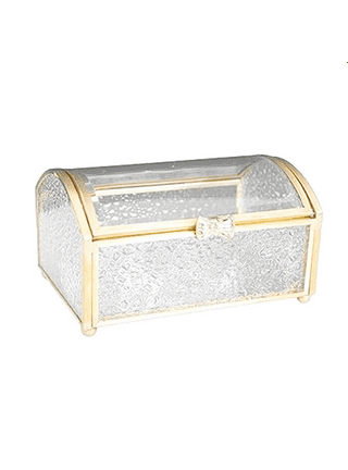 HCENJOC Golden Vintage Clear Glass Jewelry Box with Gray Velvet Organizer  (8.3x5.3x2 ​in)