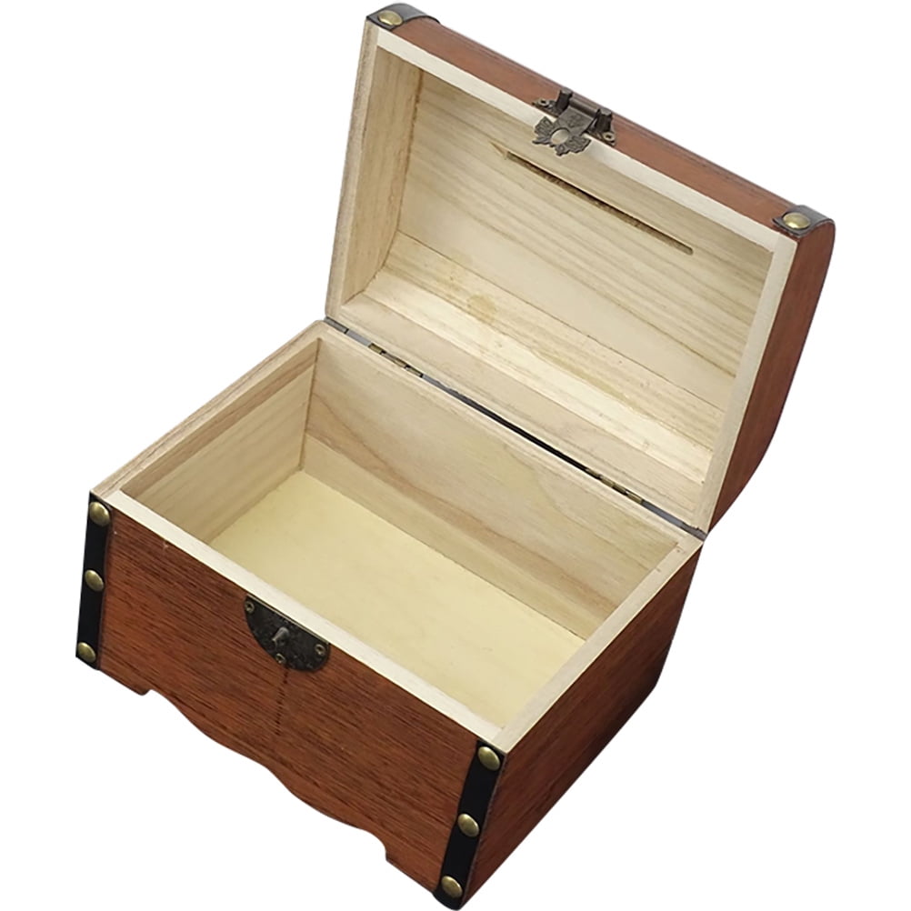Treasure Chest Piggy Bank for Kids Pirate Wood Trinket Case Retro