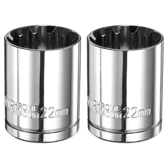 2pcs 12 Point Socket 1/2" Drive by 22mm Metric CR-V Steel Shallow Sockets