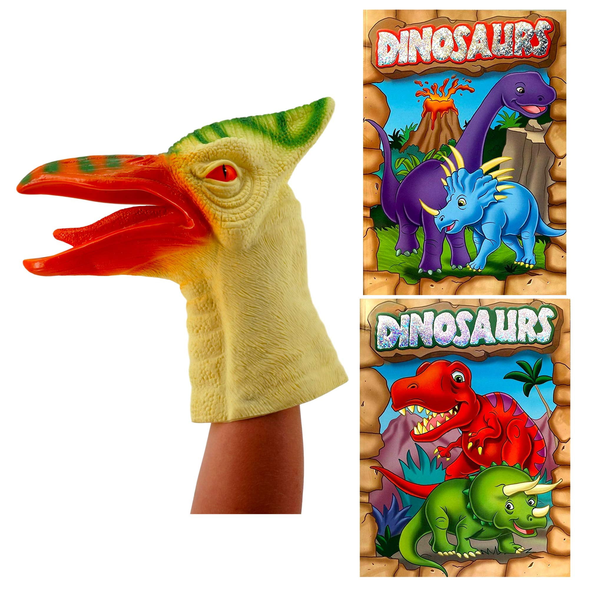 Treasure Co Trio Realistic Dinosaur Hand Puppet Bundles (11 in x 8 in) Soft  Touch Dino Hand Puppet Glove (Pterodactyl Puppet + Color Book)