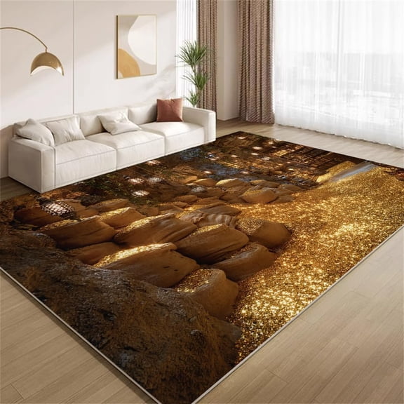 Treasure Gold Coin Area Rugs, Vault Wealth Carpet, Washable Non Slip Low Pile Soft Rug for Bedroom Living Room Decor Mat 5ftx8ft