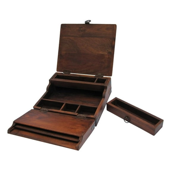 Antique Writing Lap Desk - Vintage Wood Travel Desk Set, Portable Document Case, 19th Century Style Storage Box