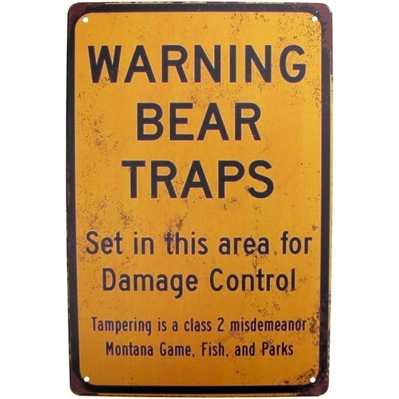 Treasure Gurus Metal Bear Traps Warning Beware Caution Tin Wall Sign Outdoor Hunting Cabin Decor
