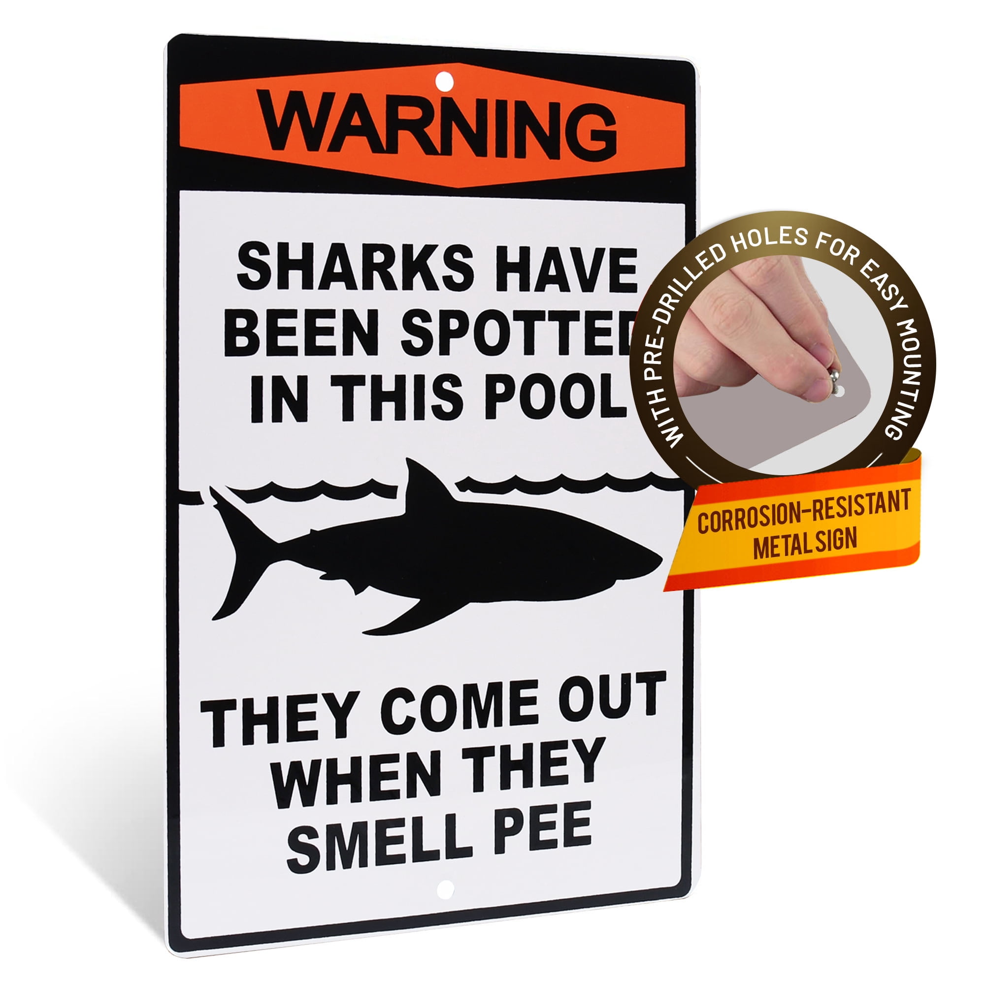 TreasureGurus Sharks Spotted In Pool No Peeing Warning Sign - Thumbnail 2