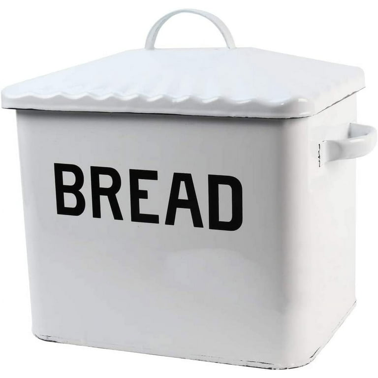 White Enamel Breadbox Vintage Bread Keeper Food Storage Rustic Kitchen Accessory