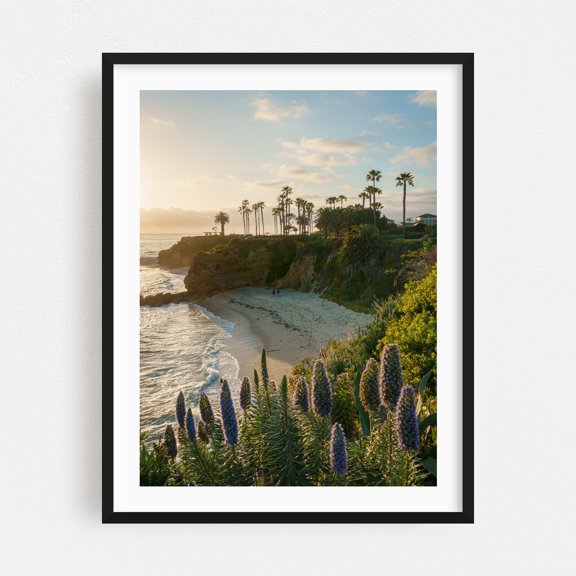 Treasure Island Park, Laguna Beach 03 - Laguna Beach California Photography Beach Coastal Palm Tree Sunset Tropical Ocean Scenic Black Framed Wall Art Print 5 x 7 inches