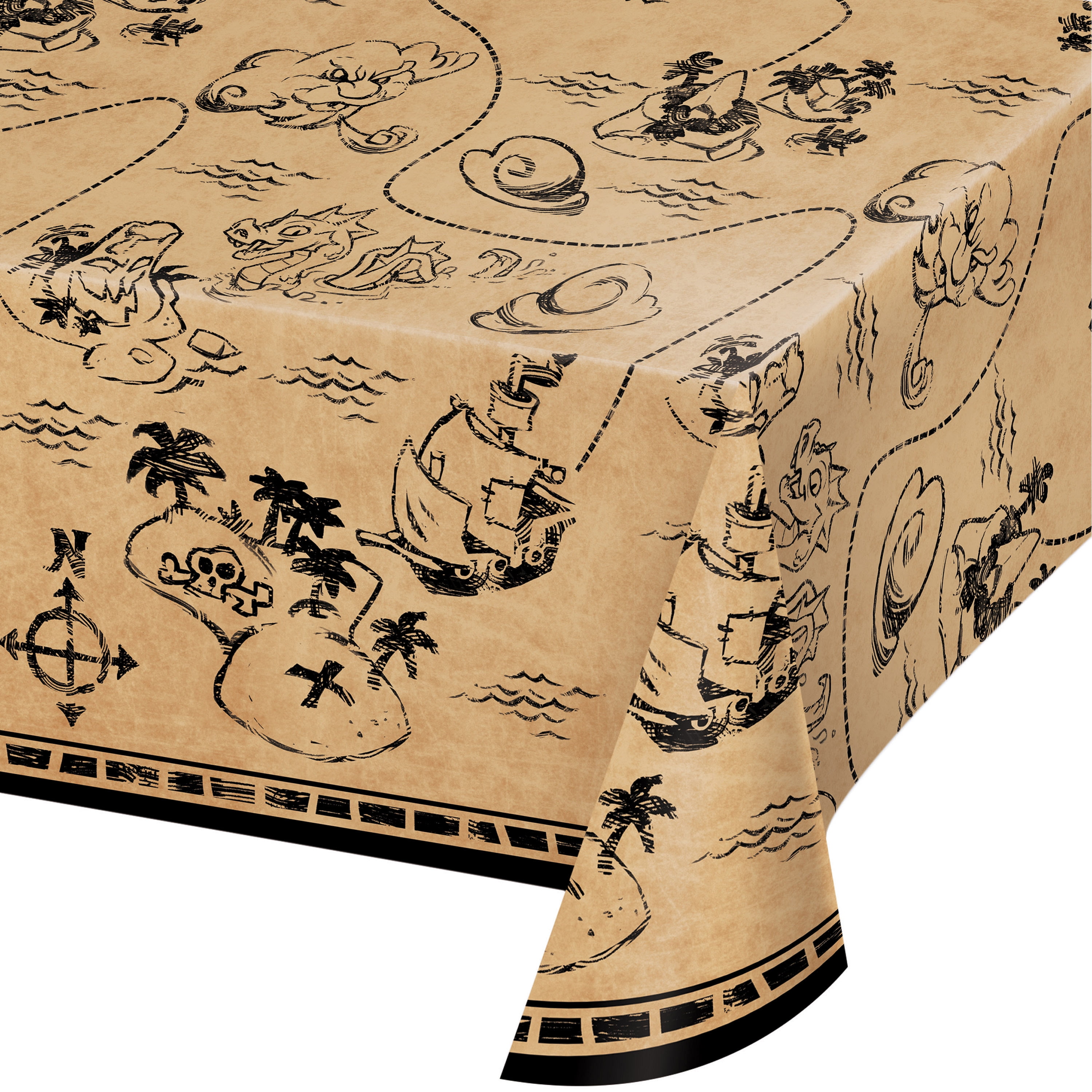 CREATIVE CONVERTING Treasure Island Pirate Plastic Tablecloths, 3 Count
