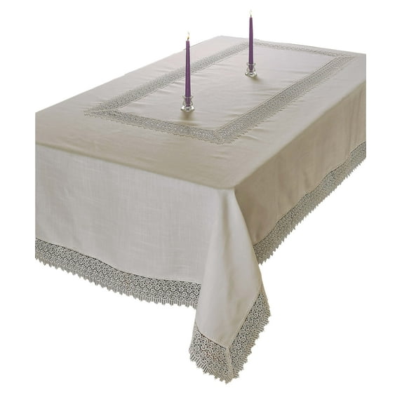 Treasure Macrame Lace - Linen Look - Tablecloth Cream 70" by 120" Oblong / Rectangle
