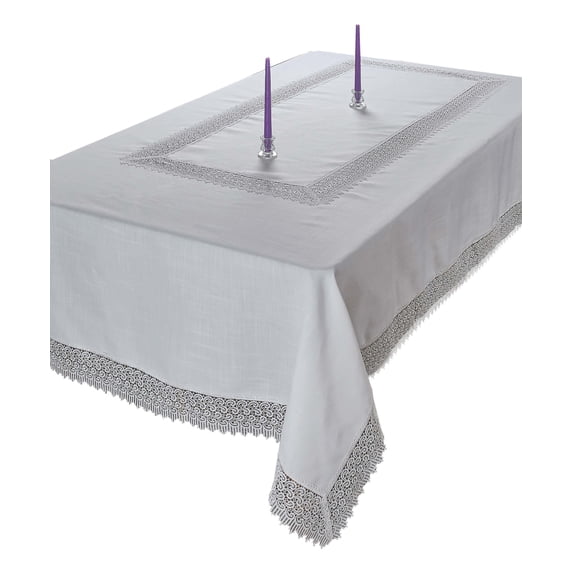 Treasure Macrame Lace - Linen Look - Tablecloth White 70" by 120" Oblong / Rectangle