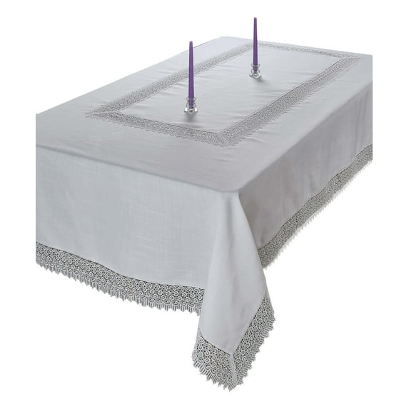 Treasure Macrame Lace - Linen Look - Tablecloth White 70" by 180" Oblong / Rectangle