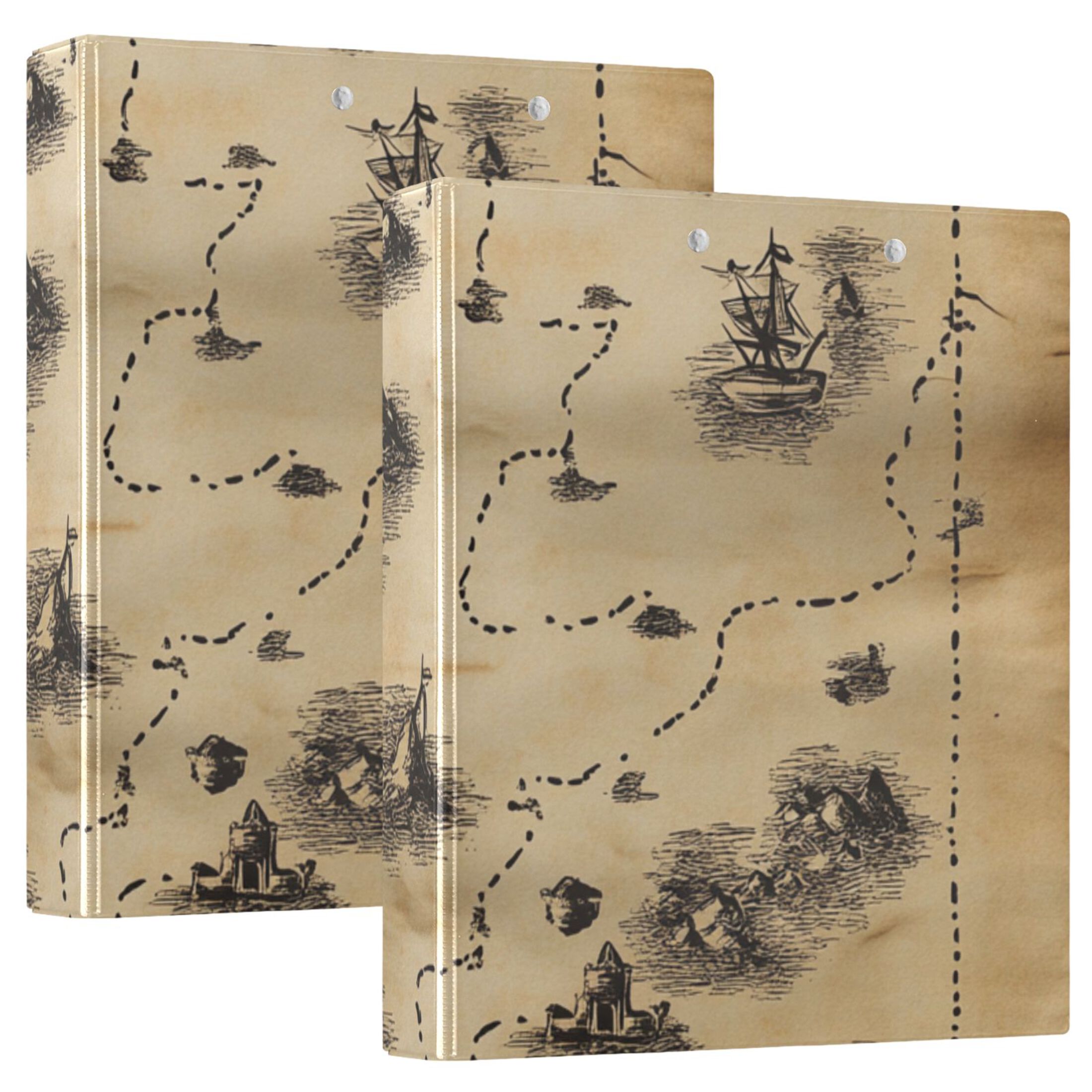 Treasure Map 3 Ring Binders 1.5 inch Hardcover File Folders with Interior Pockets A4 Size Organizer for School Office Hospital