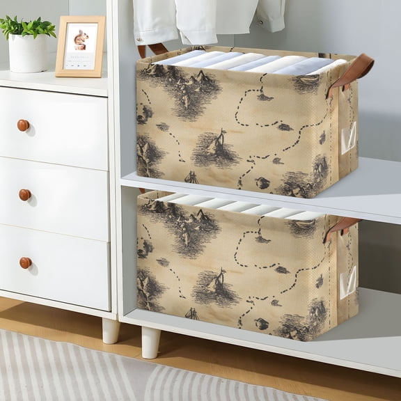 Treasure Map Foldable Storage Large Fabric Storage Baskets Organizer Storage Bins with Handles for Shelves