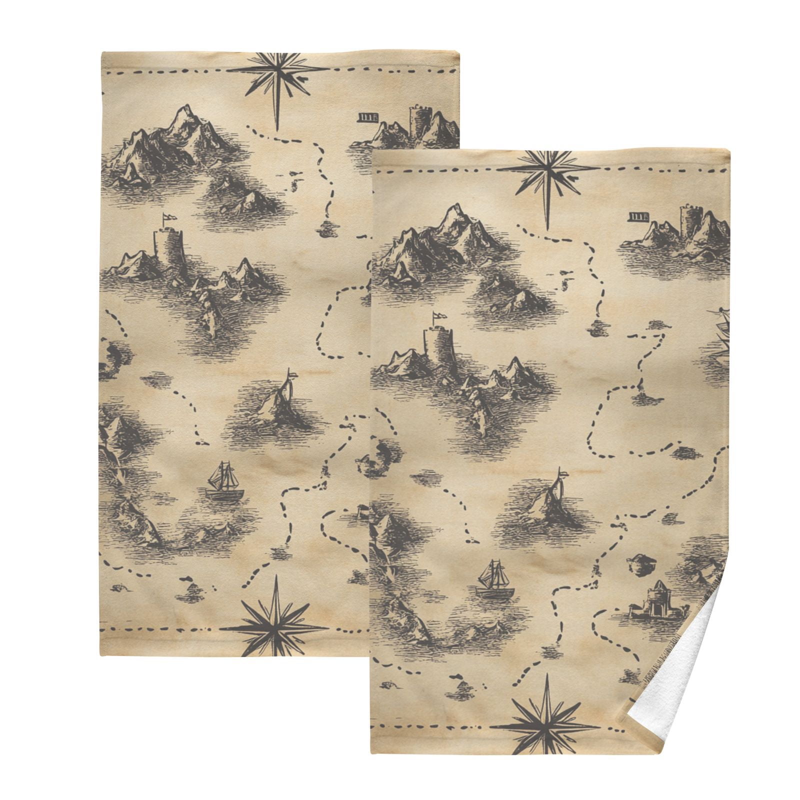 Treasure Map Hand Towels Cotton Bath Towels Large Face Towels Absorbent for Bathroom 2 Packs