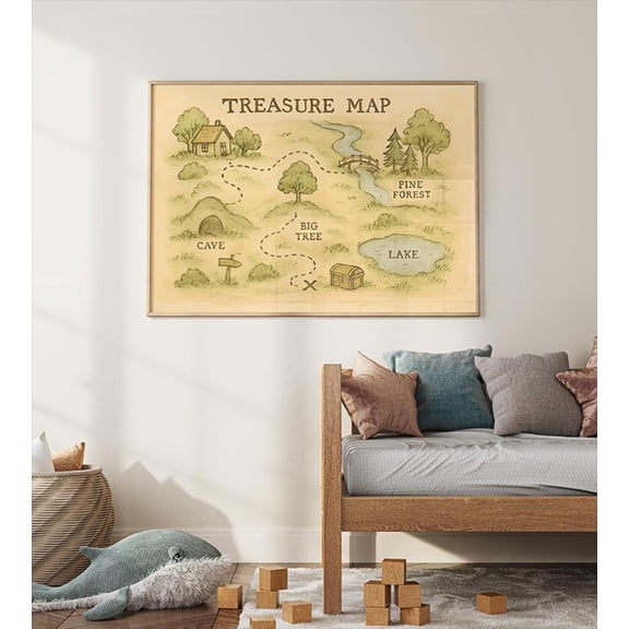 Treasure Map Poster, Storybook Poster, Playroom Poster UNFRAMED Poster, Wall Art for Decor, Present, 24x36