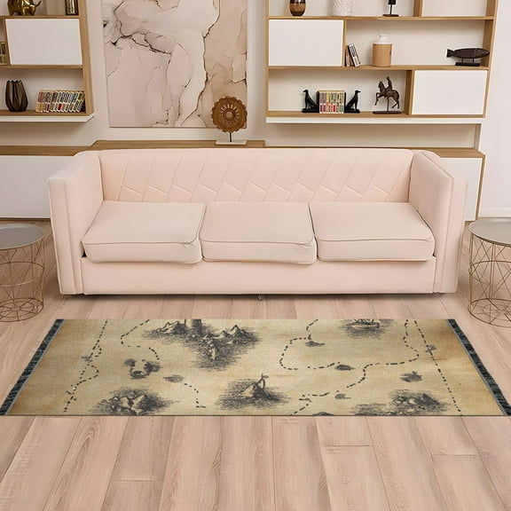 Treasure Map Runner Rug Non-Slip Area Rugs Linen Washable Non Shedding for Kitchen Bedroom Carpet
