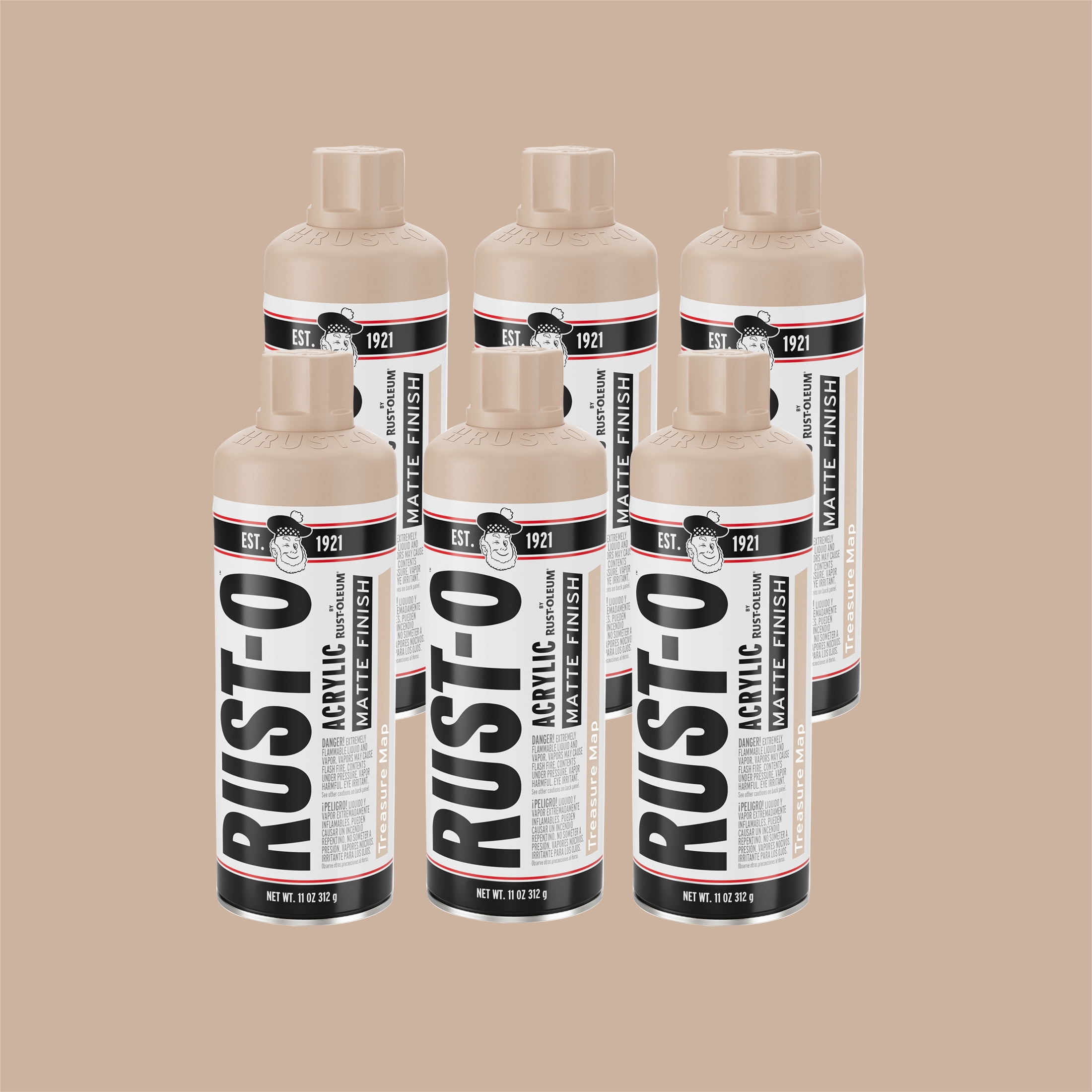 6 Pack, Treasure Map, Rust-Oleum Rust-O Acrylic Matte Spray Paint-392225, 11 oz