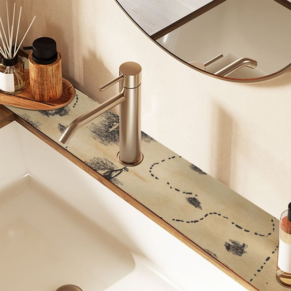 Treasure Map Sink Splash Guard Faucet 30x5.4in Drying Mat Drying Mat Absorbent Pad for Bathroom Kitchen 1PCS