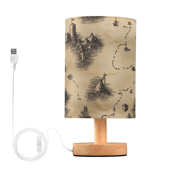 Treasure Map Table Lamp for Desk Nightstand Lamp with USB Modern Gifts for Bedroom Living Room Kids Room