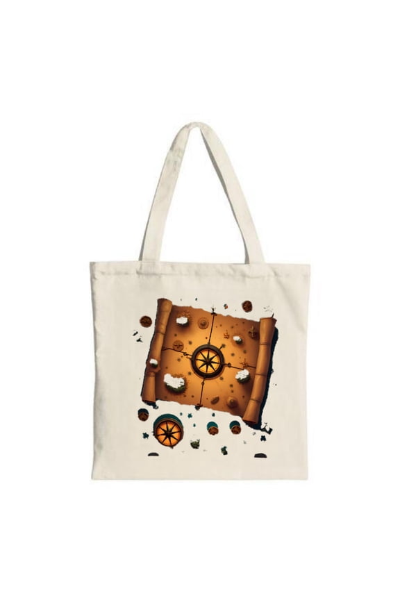 Treasure Map Tote Bag - Cream Canvas with Compass & Scattered Perfect for Shopping Travel & Parties Multifunctional & Reusable