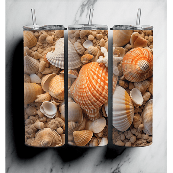 Treasure Trove of Seashells 20 Oz Skinny Metal Tumbler w/Lid and Straw