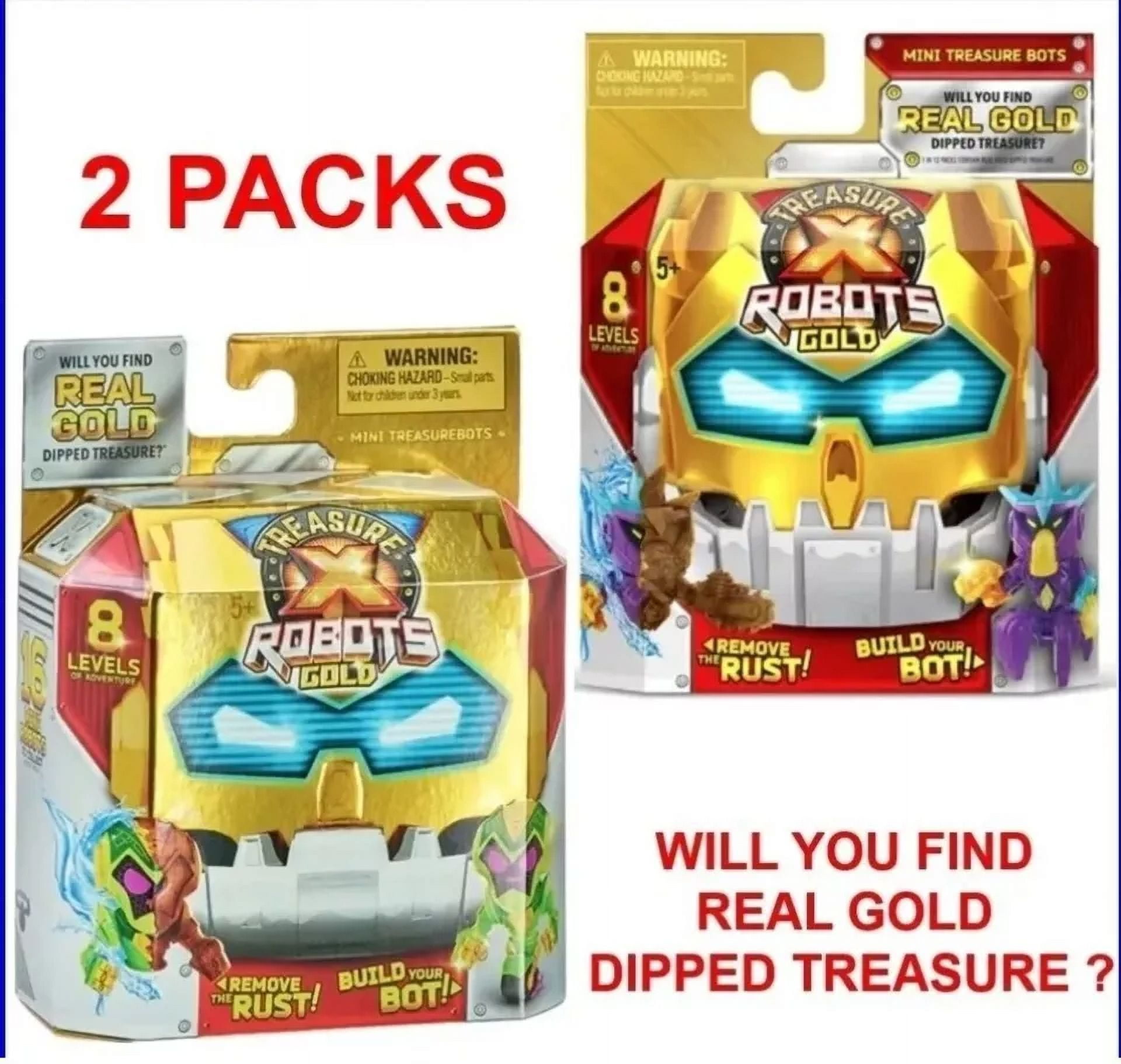 Moose Toys Treasure X Robots Gold Mini Robots with Real Gold Dipped Power Core Collectible Adventure Toy, 2 Pack