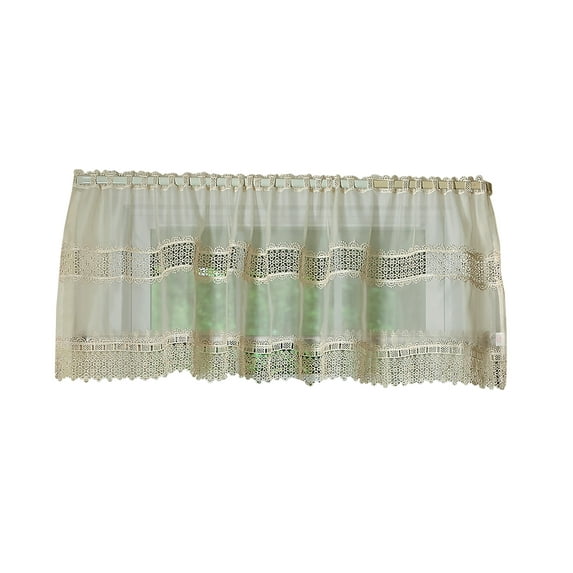 violet linen treasure macrame lace window valance, 60" x 18", gold