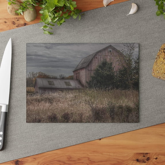 U R There Photography Treasurer Road Red Rustic Farmhouse Tempered-Glass Cutting Board 8"x 11"
