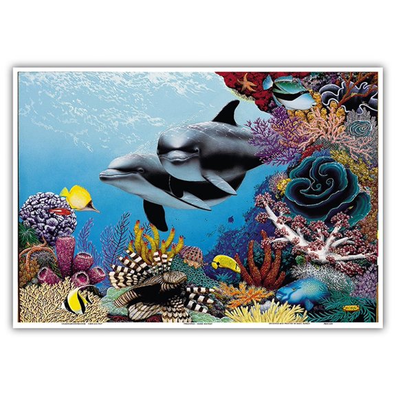 Treasures - Hawaiian Spinner Dolphins (Naiʻa) - From an Original Color Painting by Mark Mackay - Master Art Print 10in x 14in