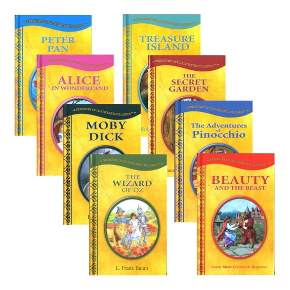 Treasury of Illustrated Hardcover Storybooks, 8 Title: Peter Pan, Beauty and the Beast, Treasure Island, Alice in Wonderland, Fun Books for Gift, 48-Pack