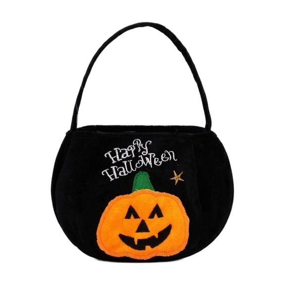 Treat Bag Halloween Plush Carry Pouch with Pumpkin Embroidery for Student Trick Or Treat Halloween Party Favors Holiday Goody Storage for Children