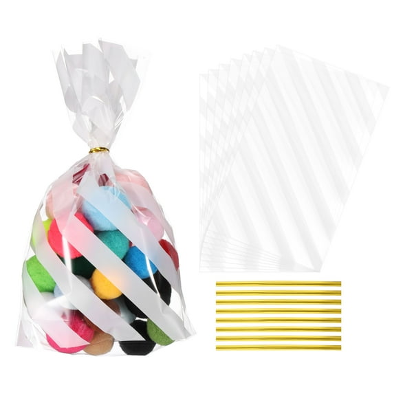 Uxcell 100 Pcs Treat Bags 5x2x8" Candy Gift Bags with Twist Ties White Stripes