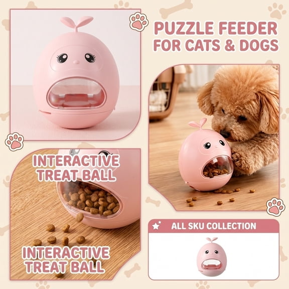Treat Ball for Dogs, Interactive Iq Training Puzzle Toys for Dogs Mental Stimulation, for Small Dogs and Indoor Cats, Pet Chew Gift, Plastic, 5X4 Inch