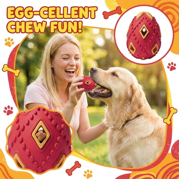 Treat Ball for Dogs, Self Bouncing Ball for Dogs, 3X2 in, Dog Chews for Teeth Cleaning, Medium Small Pups, Red Tan, 1 Pc
