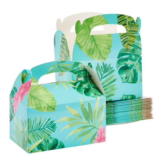BLUE PANDA Tropical Party Favor Boxes - 24-Pack, 6 x 3 x 3 In, Teal Floral - Birthday Favor Boxes for Luau Party Decorations