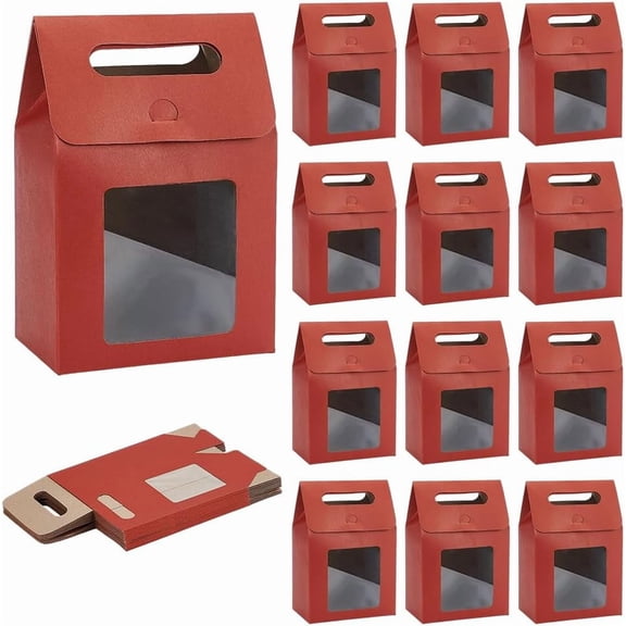 Treat Boxes 24pcs Gift Box with Window Candy Goodies Boxes Paper Box Red Gable Container for Party Favors Snacks Donuts Cookie Candy Birthday Wedding Shower 5.33.27.6 Inches