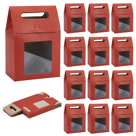 Treat Boxes 24pcs Gift Box with Window Candy Goodies Boxes Paper Box Red Gable Container for Party Favors Snacks Donuts Cookie Candy