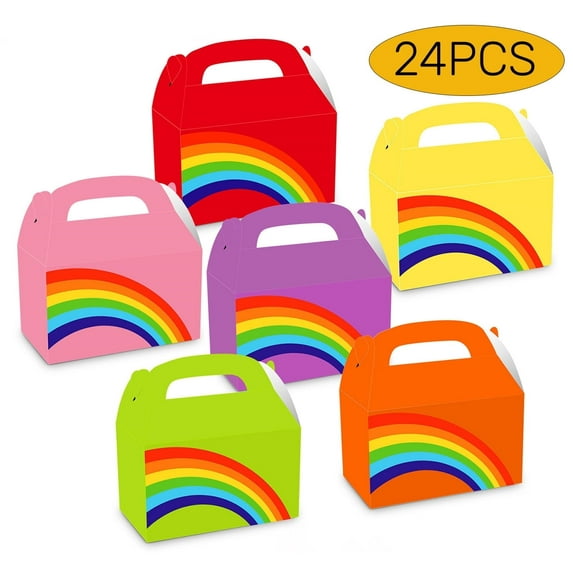 Rainbow Treat Boxes Candy Gable Boxes Party Cake Boxes Colorful Gift Boxes for Birthday Party 6 colors 24 Pack
