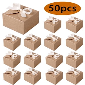Treat Boxes Small Gift Boxes with Ribbon Candy Bakery Boxes for Christmas Birthdays Party 50 Pcs Brown