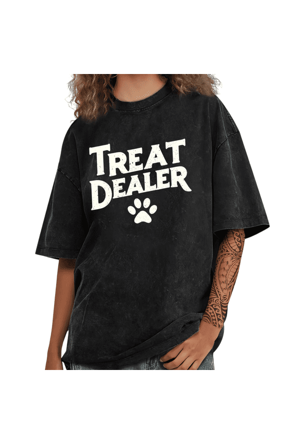 Treat Dealer Paw Print Funny Pet Lover Graphic Commuting Tees T-shirt Tops Round Neck Black S-2XL Plus Size