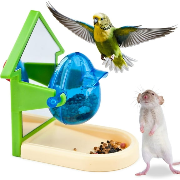 Treat Dispensing Feeder for Parrots and Fancy Rats: A Fun Interactive Foraging Toy with a Mirror; Enrichment Toy for Parakeets, Cockatiels, Conures, African Greys, Fancy Mice; Puzzle Games for Rats
