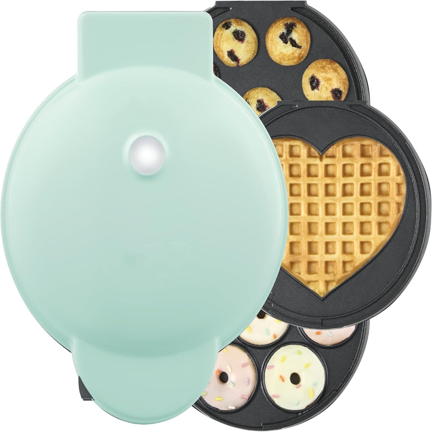 Treat Maker System, Mini Donuts, Heart Shaped Waffle, Mini Cupcakes - Aqua