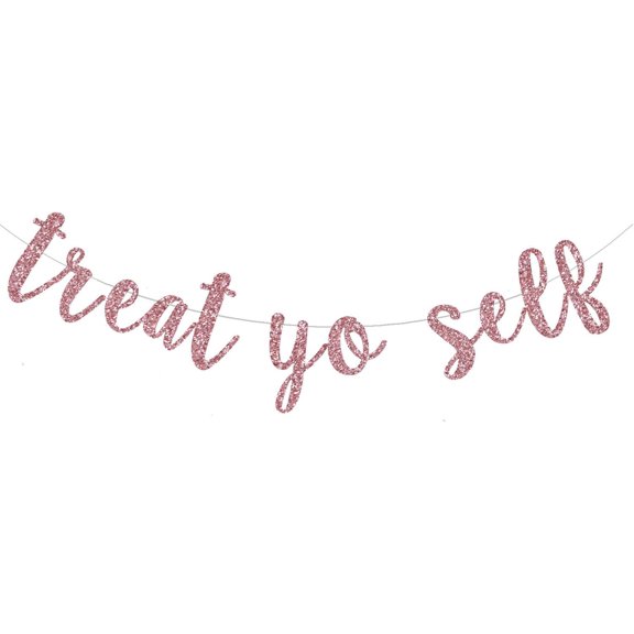 Treat Yo Self Banner for Wedding Rose Gold Glitter Engagement Party Sign, Dessert/Ice Cream/Popcorn Table Decoration for Home Party Supplies