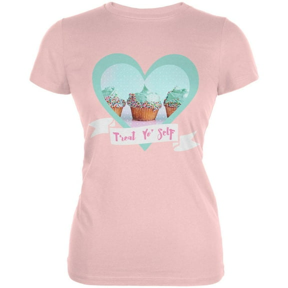 Treat Yo Self Cupcakes Juniors Soft T Shirt Blush Pink 2XL