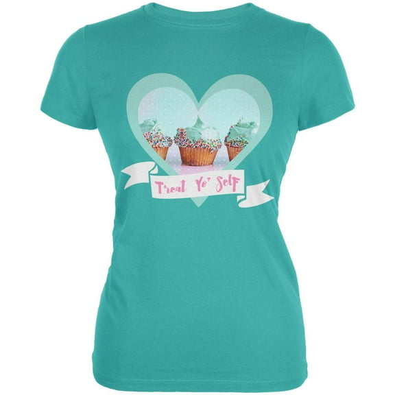 Treat Yo Self Cupcakes Juniors Soft T Shirt Teal LG