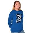 thumbnail image 1 of Treat Yo Self Funny Parks Rec Quote Women Plus Size Long Sleeve Graphic Tee Brisco Brands 2X, 1 of 5