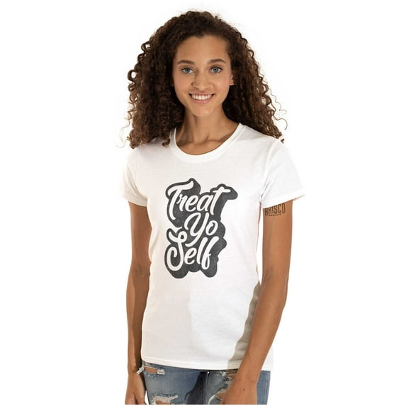 Treat Yo Self Funny Parks Rec Quote Womens Slim Fit Graphic Tee Brisco Brands S