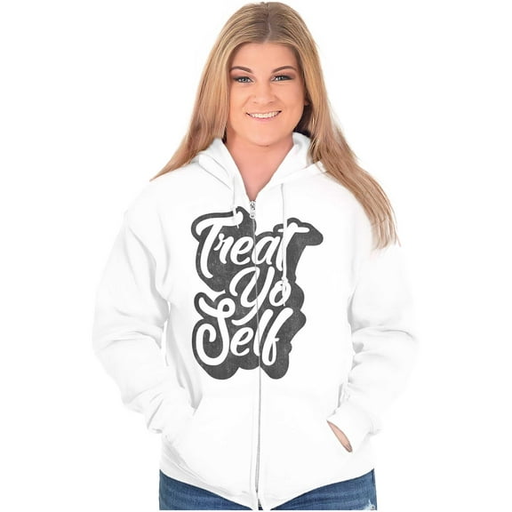 Treat Yo Self Funny Parks Rec Quote Zip Hoodie Sweatshirt Women Brisco Brands M