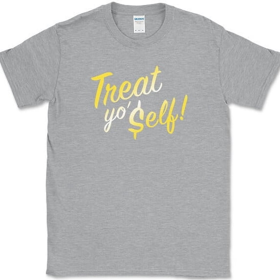 Treat Yo Self T-Shirt Funny Glammor Trendy Humor Text Tee - Heather Grey, 2XL