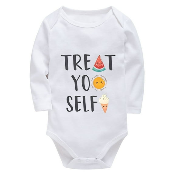 Treat Yourself Baby Neutral Outfits Long Sleeve Boy Onsies White Baby Rompers 6-9 Months